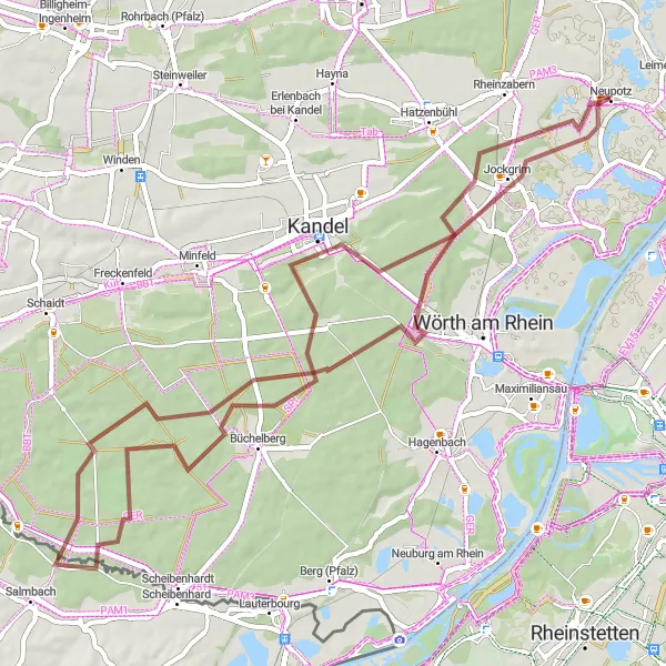 Map miniature of "Kandel Adventure Ride" cycling inspiration in Rheinhessen-Pfalz, Germany. Generated by Tarmacs.app cycling route planner