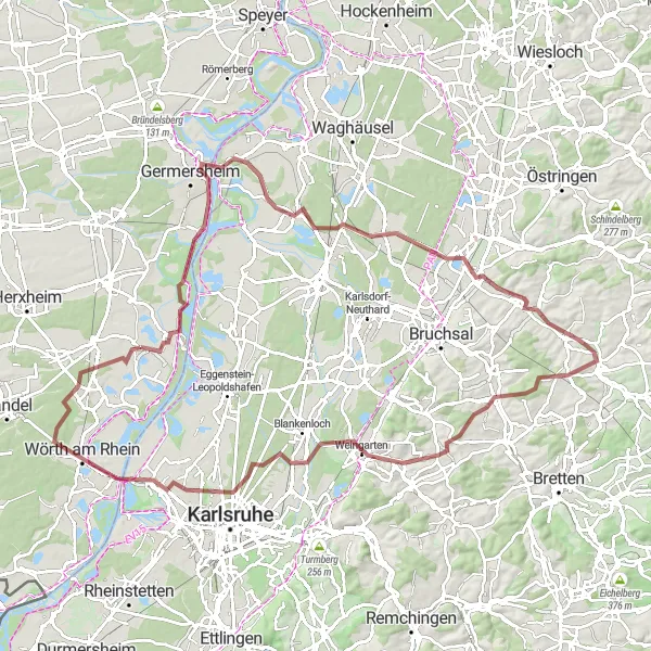 Karten-Miniaturansicht der Radinspiration "Gravel-Tour entlang des Rheins" in Rheinhessen-Pfalz, Germany. Erstellt vom Tarmacs.app-Routenplaner für Radtouren