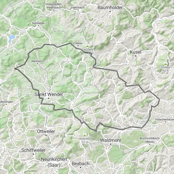 Map miniature of "Ultimate Rheinhessen-Pfalz Cycling Challenge" cycling inspiration in Rheinhessen-Pfalz, Germany. Generated by Tarmacs.app cycling route planner