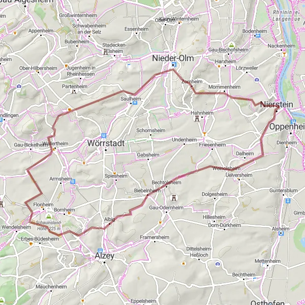 Karten-Miniaturansicht der Radinspiration "Weinberge und Aussichtspunkte" in Rheinhessen-Pfalz, Germany. Erstellt vom Tarmacs.app-Routenplaner für Radtouren