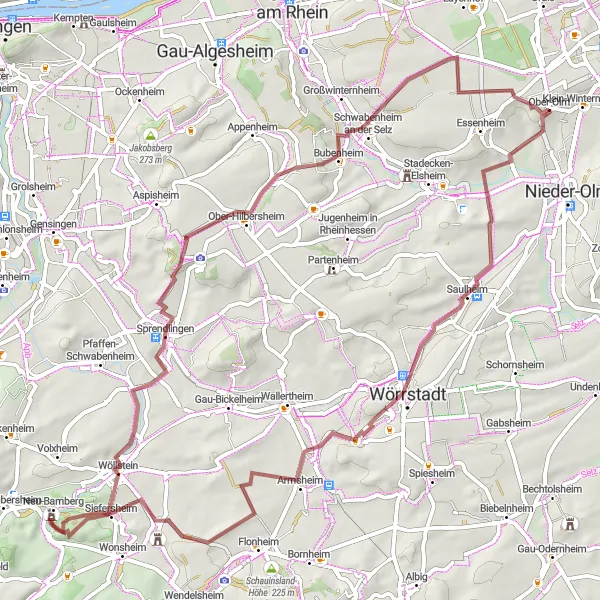 Karten-Miniaturansicht der Radinspiration "Rundfahrt um das Zotzenheimer Horn" in Rheinhessen-Pfalz, Germany. Erstellt vom Tarmacs.app-Routenplaner für Radtouren