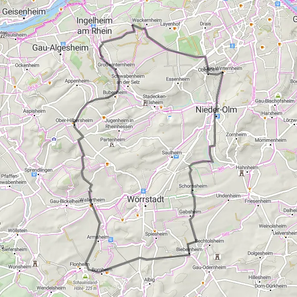Karten-Miniaturansicht der Radinspiration "Rheinhessen Panorama Tour" in Rheinhessen-Pfalz, Germany. Erstellt vom Tarmacs.app-Routenplaner für Radtouren