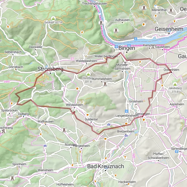 Map miniature of "The Gravel Adventure" cycling inspiration in Rheinhessen-Pfalz, Germany. Generated by Tarmacs.app cycling route planner