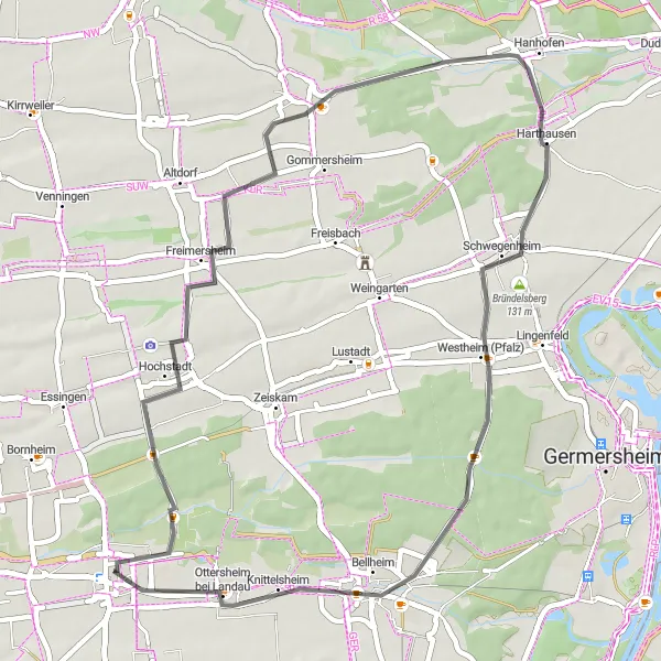 Karten-Miniaturansicht der Radinspiration "Weinbergromantik und Hügelpanorama" in Rheinhessen-Pfalz, Germany. Erstellt vom Tarmacs.app-Routenplaner für Radtouren