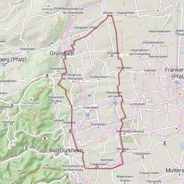 Map miniature of "Scenic Vineyard Loop" cycling inspiration in Rheinhessen-Pfalz, Germany. Generated by Tarmacs.app cycling route planner