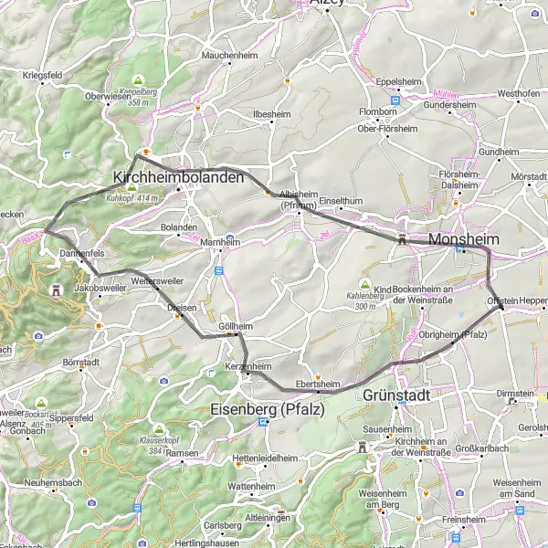 Karten-Miniaturansicht der Radinspiration "Pfalz Genusstour" in Rheinhessen-Pfalz, Germany. Erstellt vom Tarmacs.app-Routenplaner für Radtouren