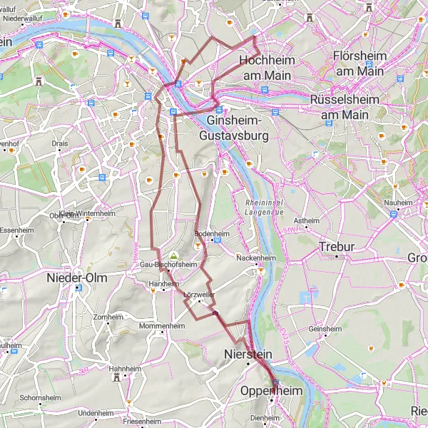 Karten-Miniaturansicht der Radinspiration "Gravel-Tour von Oppenheim nach Mainz" in Rheinhessen-Pfalz, Germany. Erstellt vom Tarmacs.app-Routenplaner für Radtouren