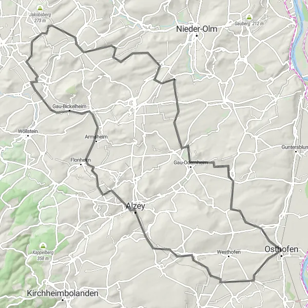 Karten-Miniaturansicht der Radinspiration "Natur und Geschichte erleben" in Rheinhessen-Pfalz, Germany. Erstellt vom Tarmacs.app-Routenplaner für Radtouren
