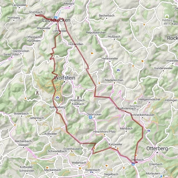 Karten-Miniaturansicht der Radinspiration "Durch Wälder und Dörfer der Pfalz" in Rheinhessen-Pfalz, Germany. Erstellt vom Tarmacs.app-Routenplaner für Radtouren
