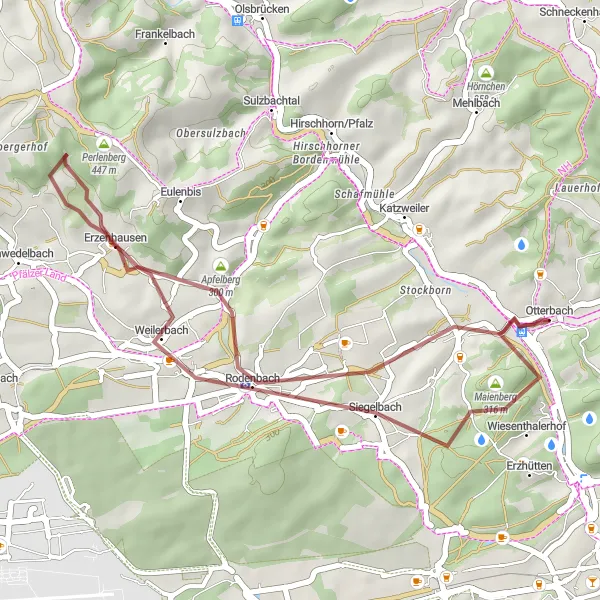 Map miniature of "Gravel Adventure" cycling inspiration in Rheinhessen-Pfalz, Germany. Generated by Tarmacs.app cycling route planner