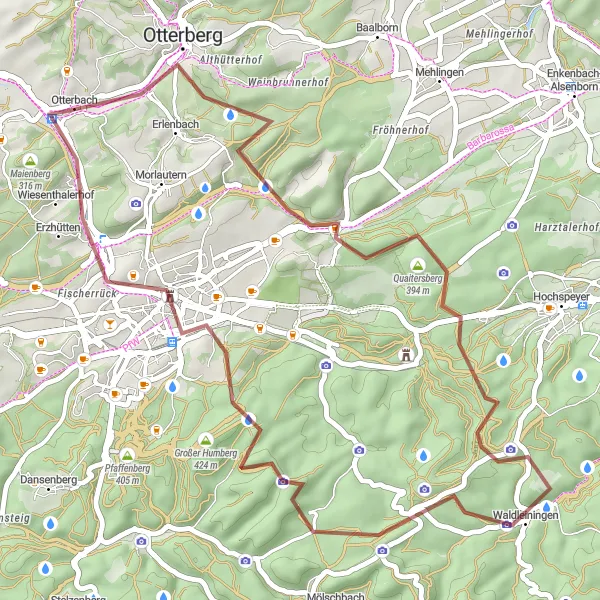 Karten-Miniaturansicht der Radinspiration "Abenteuerliche Wald- und Feldwege" in Rheinhessen-Pfalz, Germany. Erstellt vom Tarmacs.app-Routenplaner für Radtouren