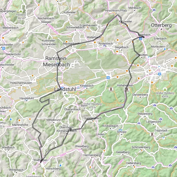 Map miniature of "Mountain Challenge" cycling inspiration in Rheinhessen-Pfalz, Germany. Generated by Tarmacs.app cycling route planner