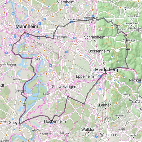 Karten-Miniaturansicht der Radinspiration "Rheinhessen-Pfalz Straßenrundfahrt" in Rheinhessen-Pfalz, Germany. Erstellt vom Tarmacs.app-Routenplaner für Radtouren