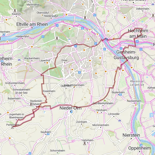 Karten-Miniaturansicht der Radinspiration "Tour durch Partenheim und Umgebung" in Rheinhessen-Pfalz, Germany. Erstellt vom Tarmacs.app-Routenplaner für Radtouren