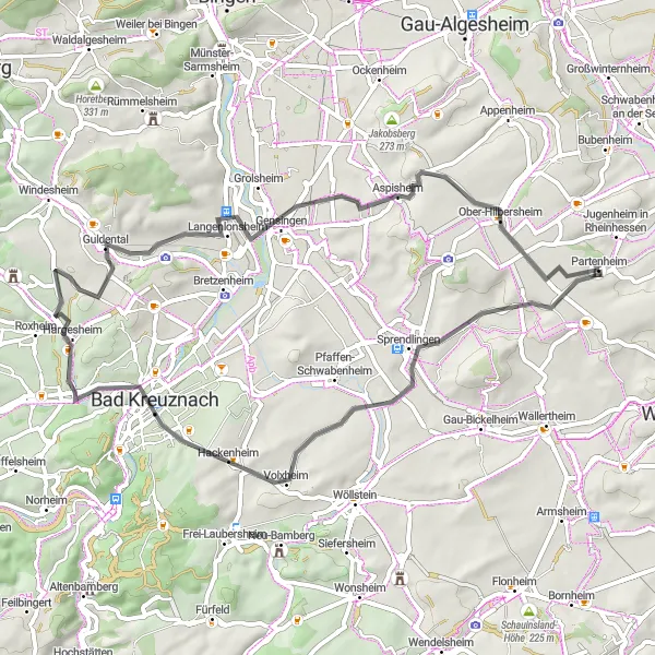 Karten-Miniaturansicht der Radinspiration "Weinberge und Dörfer" in Rheinhessen-Pfalz, Germany. Erstellt vom Tarmacs.app-Routenplaner für Radtouren