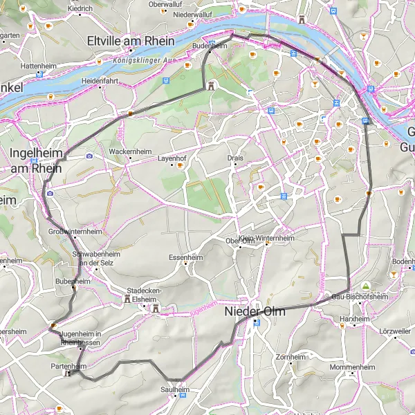 Karten-Miniaturansicht der Radinspiration "Weinberge und Schlösser Tour" in Rheinhessen-Pfalz, Germany. Erstellt vom Tarmacs.app-Routenplaner für Radtouren