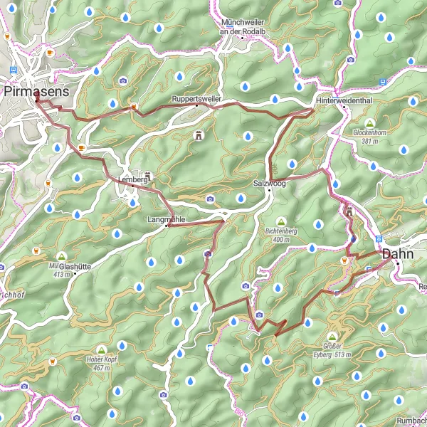 Karten-Miniaturansicht der Radinspiration "Kurze Schottertour rund um Pirmasens" in Rheinhessen-Pfalz, Germany. Erstellt vom Tarmacs.app-Routenplaner für Radtouren