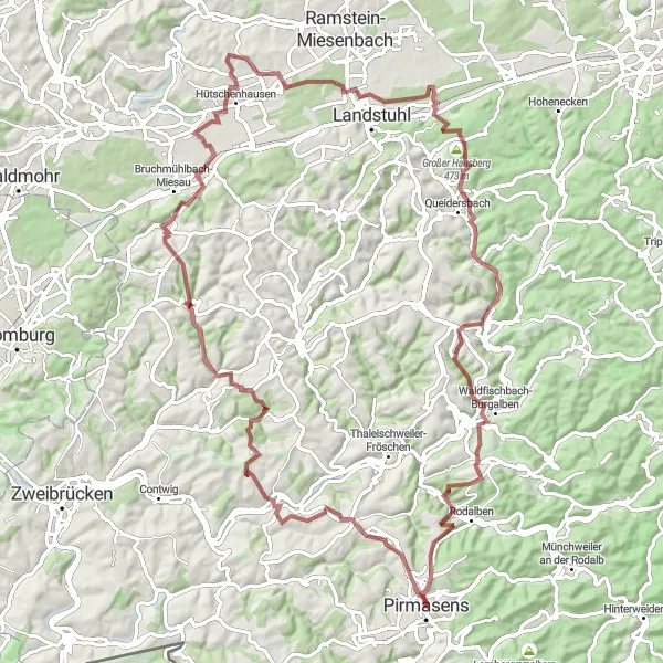 Map miniature of "Hinterweidenthal Adventures" cycling inspiration in Rheinhessen-Pfalz, Germany. Generated by Tarmacs.app cycling route planner