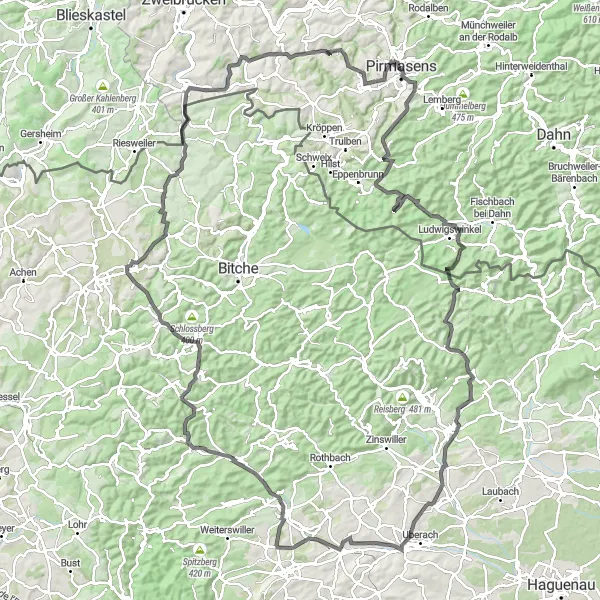 Karten-Miniaturansicht der Radinspiration "Rund um Pirmasens" in Rheinhessen-Pfalz, Germany. Erstellt vom Tarmacs.app-Routenplaner für Radtouren