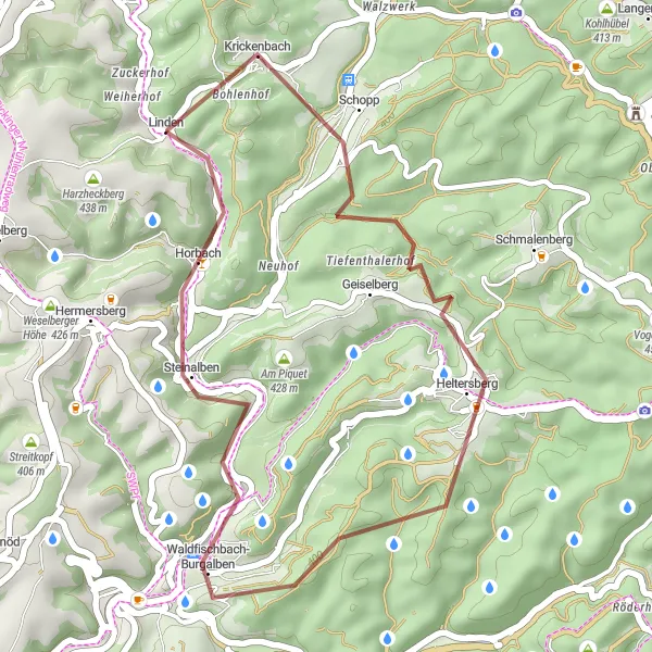 Karten-Miniaturansicht der Radinspiration "Kleine Gravelrunde durch den Pfälzerwald" in Rheinhessen-Pfalz, Germany. Erstellt vom Tarmacs.app-Routenplaner für Radtouren