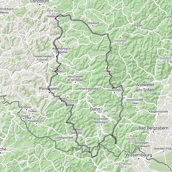 Karten-Miniaturansicht der Radinspiration "Ultimative Pfälzer Wald Tour" in Rheinhessen-Pfalz, Germany. Erstellt vom Tarmacs.app-Routenplaner für Radtouren