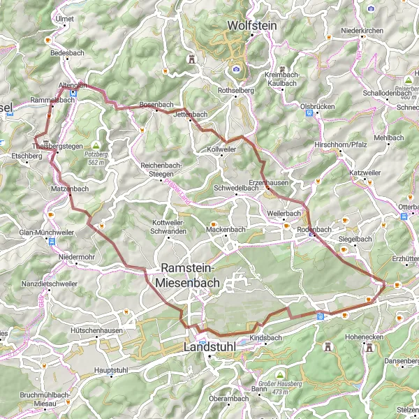 Karten-Miniaturansicht der Radinspiration "Idyllische Landschaften in der Rodenbachtal-Region" in Rheinhessen-Pfalz, Germany. Erstellt vom Tarmacs.app-Routenplaner für Radtouren
