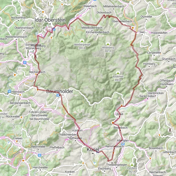 Karten-Miniaturansicht der Radinspiration "Panoramablicke rund um Kusel und Baumholder" in Rheinhessen-Pfalz, Germany. Erstellt vom Tarmacs.app-Routenplaner für Radtouren