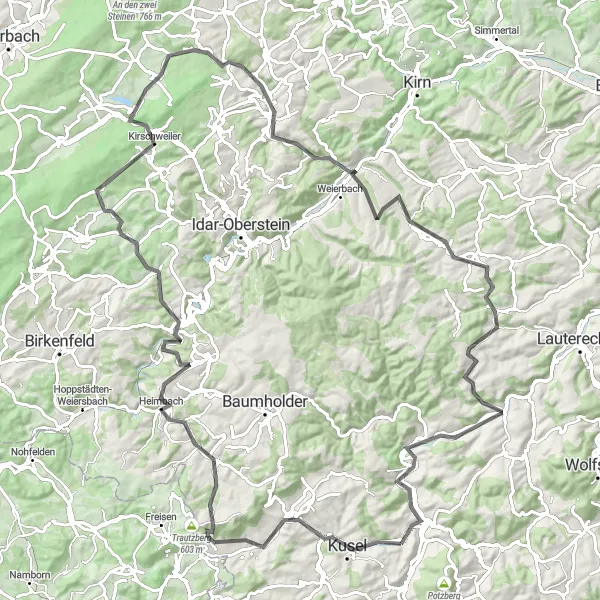 Map miniature of "Road Explorer" cycling inspiration in Rheinhessen-Pfalz, Germany. Generated by Tarmacs.app cycling route planner