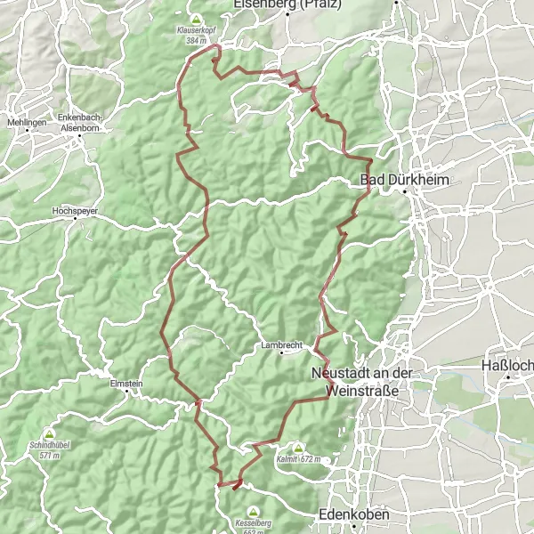 Map miniature of "Wattenheim Challenge" cycling inspiration in Rheinhessen-Pfalz, Germany. Generated by Tarmacs.app cycling route planner