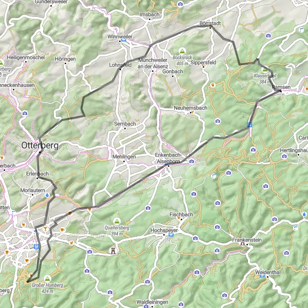 Karten-Miniaturansicht der Radinspiration "Die Hügel von Rheinhessen-Pfalz" in Rheinhessen-Pfalz, Germany. Erstellt vom Tarmacs.app-Routenplaner für Radtouren