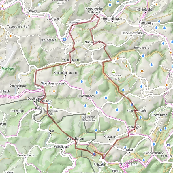 Karten-Miniaturansicht der Radinspiration "Kurze Graveltour um Rieschweiler-Mühlbach" in Rheinhessen-Pfalz, Germany. Erstellt vom Tarmacs.app-Routenplaner für Radtouren