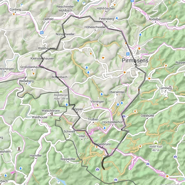 Karten-Miniaturansicht der Radinspiration "Kurze und knackige Tour durch Rheinhessen-Pfalz" in Rheinhessen-Pfalz, Germany. Erstellt vom Tarmacs.app-Routenplaner für Radtouren