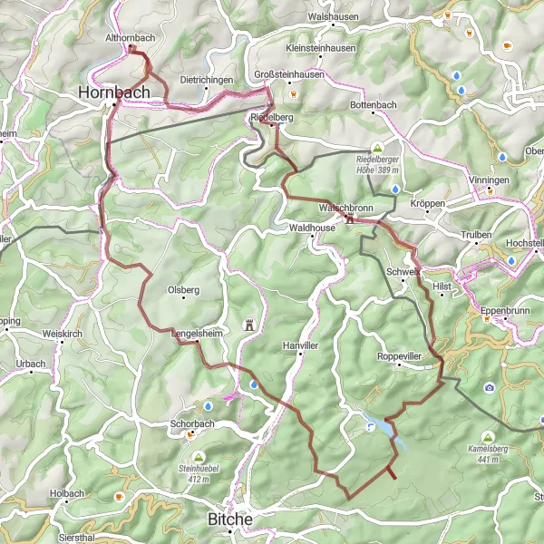 Karten-Miniaturansicht der Radinspiration "Wälder und Höhen des Pfälzerwaldes" in Rheinhessen-Pfalz, Germany. Erstellt vom Tarmacs.app-Routenplaner für Radtouren