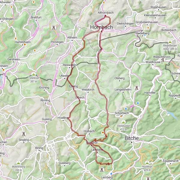 Map miniature of "Gravel Adventure through Saarland" cycling inspiration in Rheinhessen-Pfalz, Germany. Generated by Tarmacs.app cycling route planner