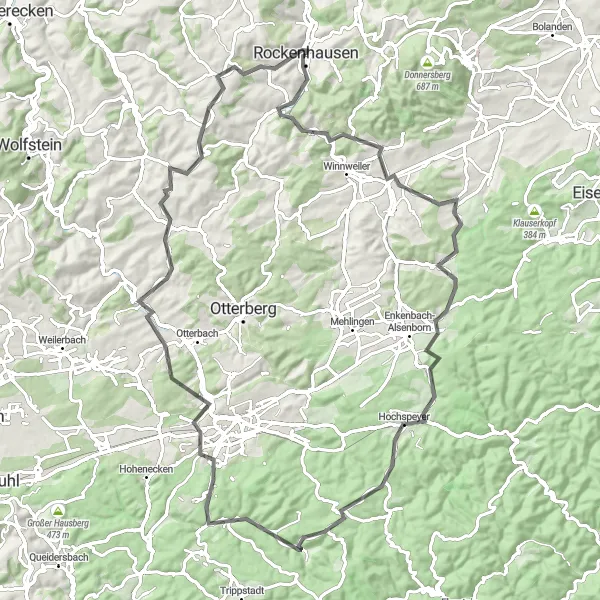 Karten-Miniaturansicht der Radinspiration "Eine Reise durch die Natur" in Rheinhessen-Pfalz, Germany. Erstellt vom Tarmacs.app-Routenplaner für Radtouren