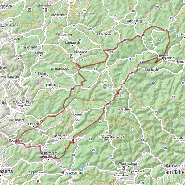 Karten-Miniaturansicht der Radinspiration "Grüne Hügel und versteckte Pfade" in Rheinhessen-Pfalz, Germany. Erstellt vom Tarmacs.app-Routenplaner für Radtouren