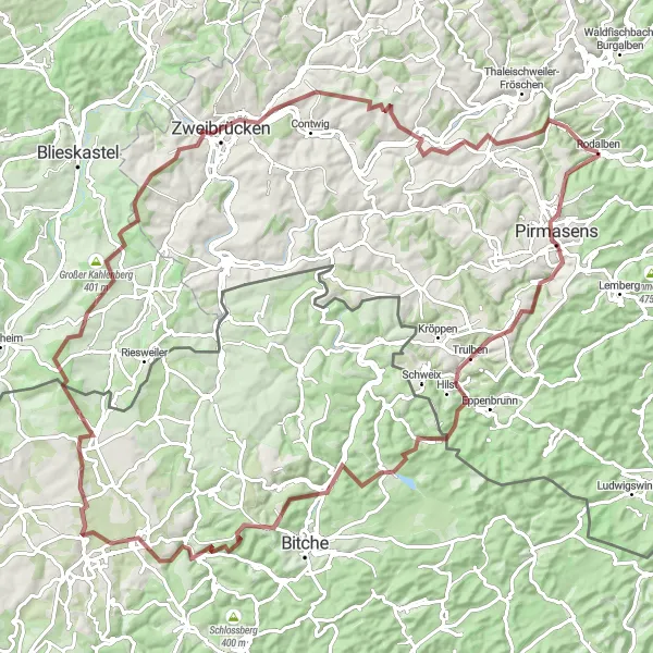 Karten-Miniaturansicht der Radinspiration "Abenteuerliche Schotterwege durch malerische Landschaften" in Rheinhessen-Pfalz, Germany. Erstellt vom Tarmacs.app-Routenplaner für Radtouren