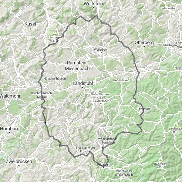 Map miniature of "Countryside Charm and History" cycling inspiration in Rheinhessen-Pfalz, Germany. Generated by Tarmacs.app cycling route planner