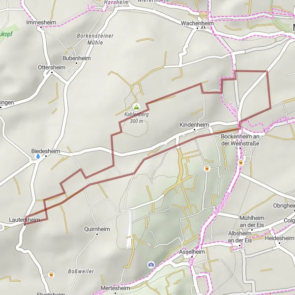 Karten-Miniaturansicht der Radinspiration "Kurz und Intensiv - Bockenheim an der Weinstraße bis Lautersheim" in Rheinhessen-Pfalz, Germany. Erstellt vom Tarmacs.app-Routenplaner für Radtouren