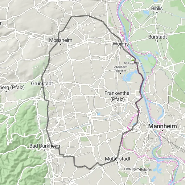 Karten-Miniaturansicht der Radinspiration "Weinstraße Königstour" in Rheinhessen-Pfalz, Germany. Erstellt vom Tarmacs.app-Routenplaner für Radtouren