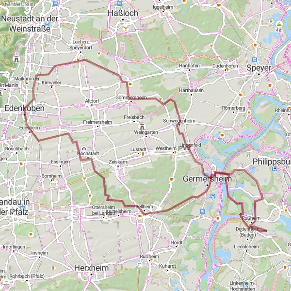 Map miniature of "Explore the Splendors of Lachen-Speyerdorf" cycling inspiration in Rheinhessen-Pfalz, Germany. Generated by Tarmacs.app cycling route planner
