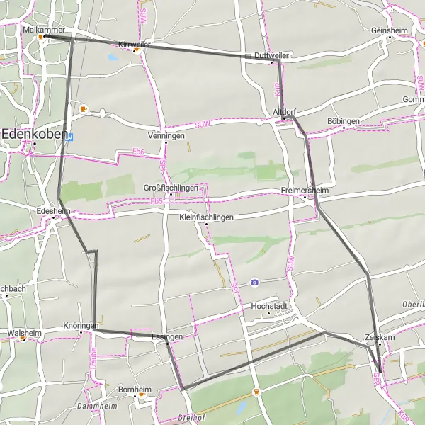 Karten-Miniaturansicht der Radinspiration "Weinberge und historische Orte" in Rheinhessen-Pfalz, Germany. Erstellt vom Tarmacs.app-Routenplaner für Radtouren