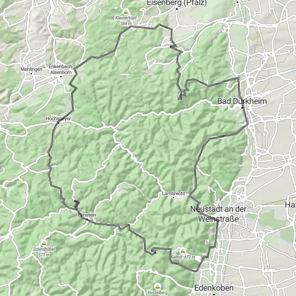 Karten-Miniaturansicht der Radinspiration "Weinberge und Naturerlebnisse" in Rheinhessen-Pfalz, Germany. Erstellt vom Tarmacs.app-Routenplaner für Radtouren