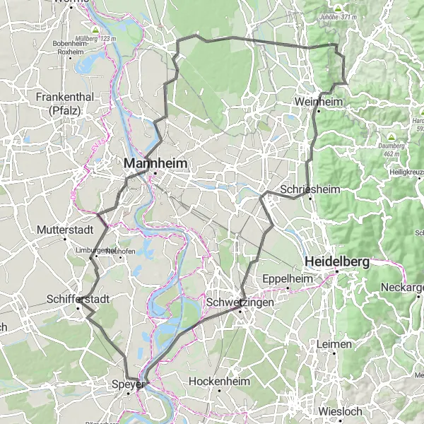 Map miniature of "Pfalz Historic Road Tour" cycling inspiration in Rheinhessen-Pfalz, Germany. Generated by Tarmacs.app cycling route planner