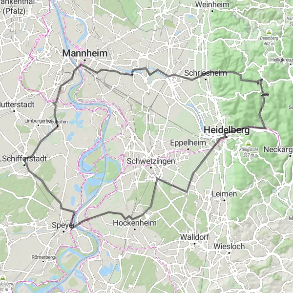 Karten-Miniaturansicht der Radinspiration "Straßenradtour nach Heidelberg" in Rheinhessen-Pfalz, Germany. Erstellt vom Tarmacs.app-Routenplaner für Radtouren