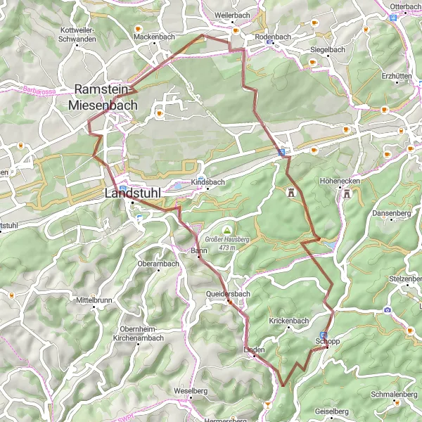 Karten-Miniaturansicht der Radinspiration "Entdeckungsreise auf Schotterwegen" in Rheinhessen-Pfalz, Germany. Erstellt vom Tarmacs.app-Routenplaner für Radtouren