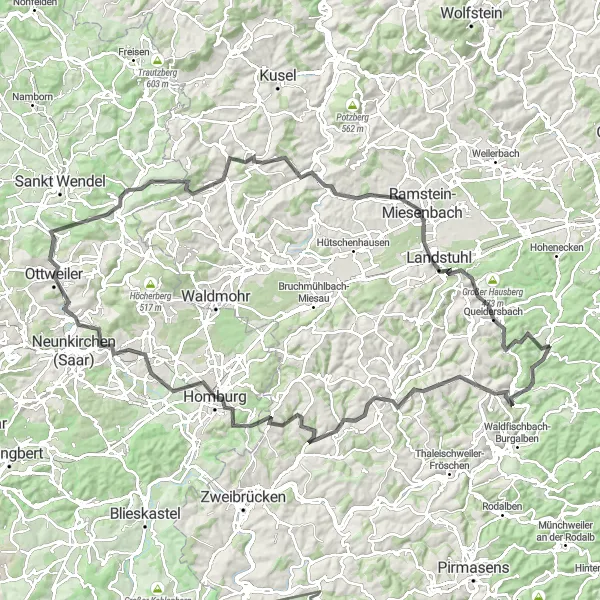 Map miniature of "Exploring the Palatinate" cycling inspiration in Rheinhessen-Pfalz, Germany. Generated by Tarmacs.app cycling route planner