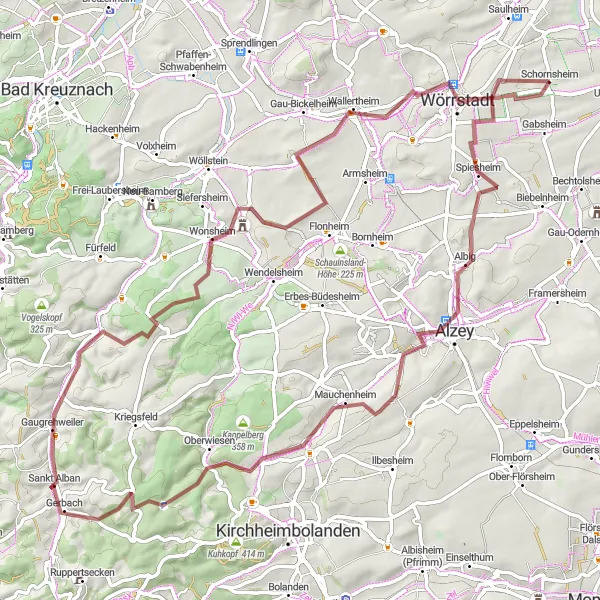 Karten-Miniaturansicht der Radinspiration "Rundtour von Schornsheim durch Rheinhessen" in Rheinhessen-Pfalz, Germany. Erstellt vom Tarmacs.app-Routenplaner für Radtouren