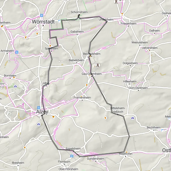 Karten-Miniaturansicht der Radinspiration "Weinberge und Wartbergturm" in Rheinhessen-Pfalz, Germany. Erstellt vom Tarmacs.app-Routenplaner für Radtouren