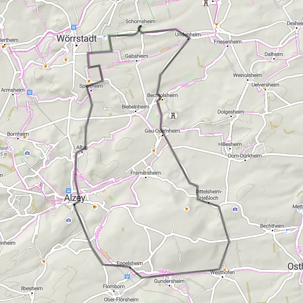 Map miniature of "Rheinhessen-Pfalz Road Cycling Route 2" cycling inspiration in Rheinhessen-Pfalz, Germany. Generated by Tarmacs.app cycling route planner